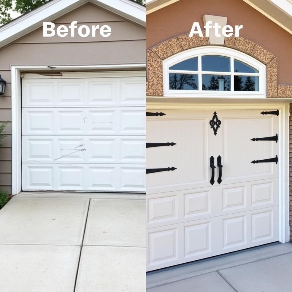 Complete Transformation - Before & after carriage-style door installation by Garage Door New Fairfield